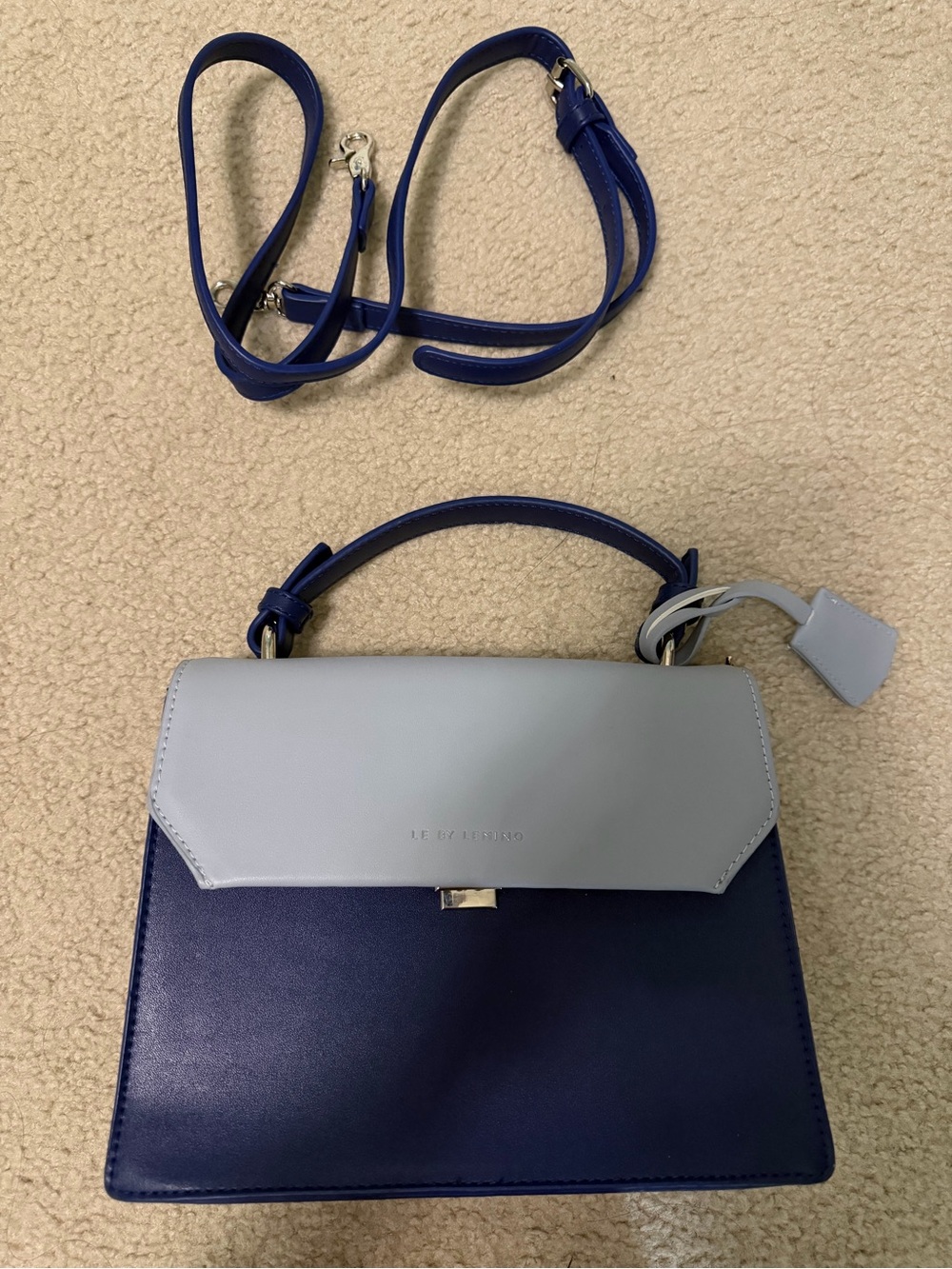 Top-Handle Colorblock Satchel in Light Blue and Navy